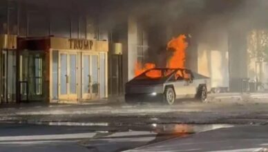 cybertruck on fire outside trump tower